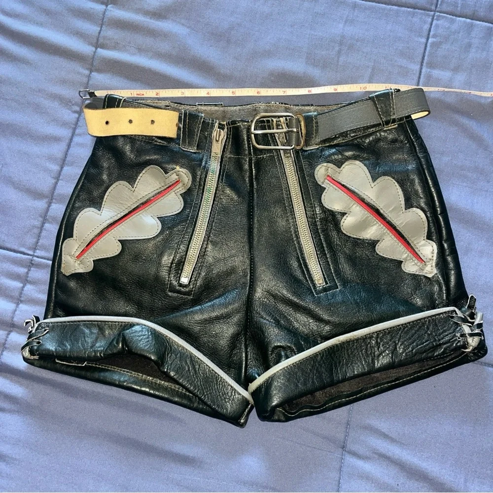 Kids Black and Gray Lederhosen Costume Shorts Leather